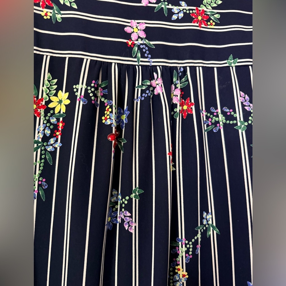 Skies Are Blue Floral Striped Belted Dress, size M, Cuff Ties, Button Up Mini - Picture 8 of 10